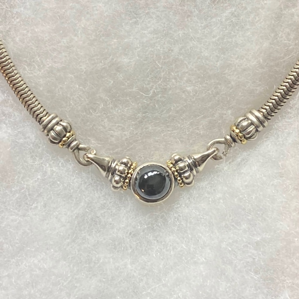 LAGOS Caviar Hematite Convertible Collar Necklace, 925 Silver & 18K Gold